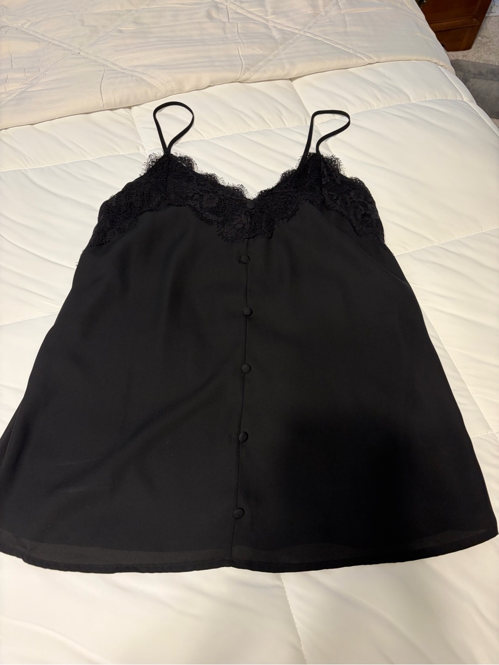 Shinestar Black Lace-Trim Spaghetti Strap Top